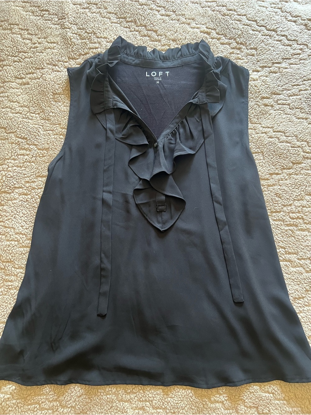 LOFT Black Ruffle V-Neck Tie Sleeveless Top